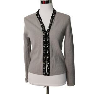 Vintage Laura Ashley cardigan sweater velvet beaded collar lambswool angora silk